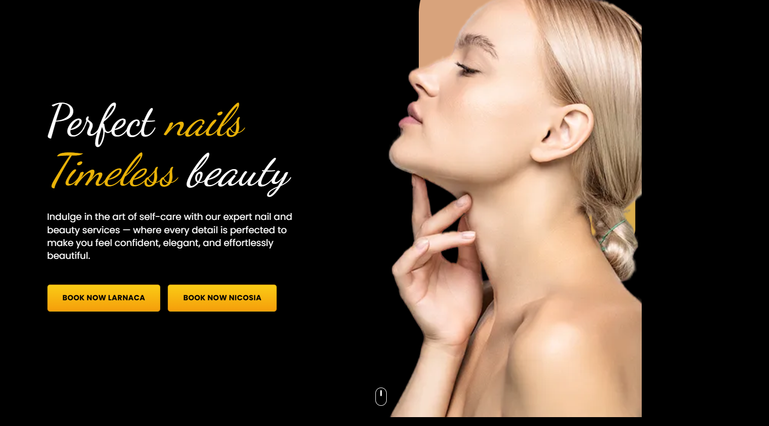 The MK Nails & Beauty homepage, showing the salon's branding and its main booking call to action
